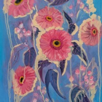 Colorful conceptual floral painting by Anna Ovsiankina – Eastern European fine art Linked to Gerbes weaving of fate by Anna Ovsiankina