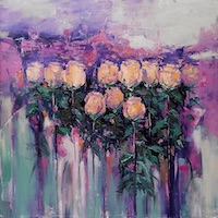 Expressive floral painting with purple and yellow tones by Emilia Milcheva Linked to Hoping by Emilia Milcheva