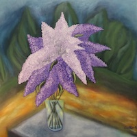 Modern lilac-themed flower artwork with geometric background by Yuri Gudkov Linked to Lilac by Yuri Gudkov