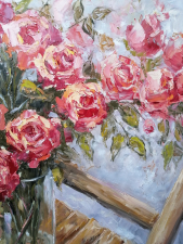 Roses on a chair by Emilia Milcheva - detail